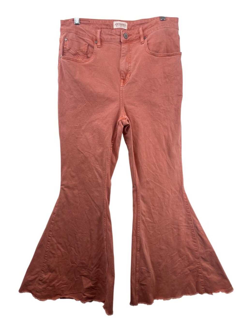 Shyanne Womens Jeans Sz 32 Peach Flare Leg Tulip-Pocket Boho Hippie Festival - Picture 1 of 14